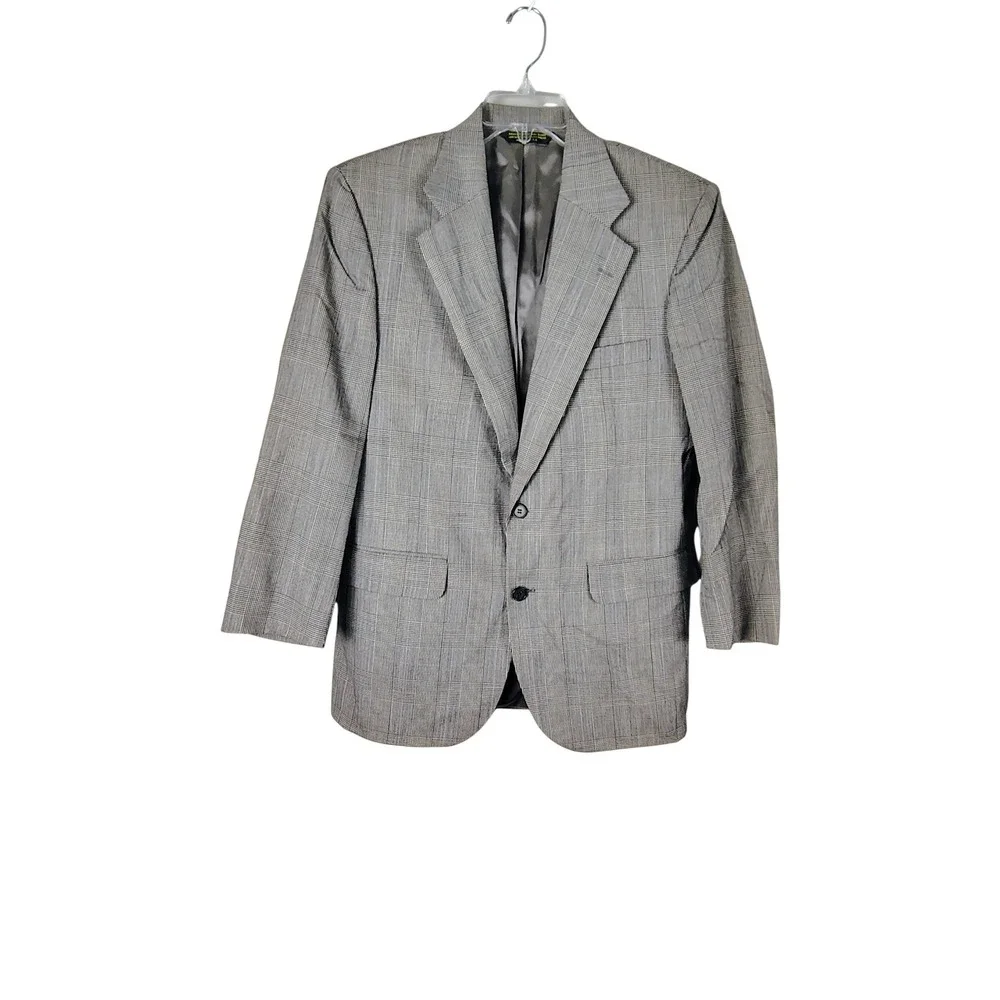 Mallards Mens Grey Glen Plaid 100% Worsted‎ Wool Blazer Sport Coat Made in USA